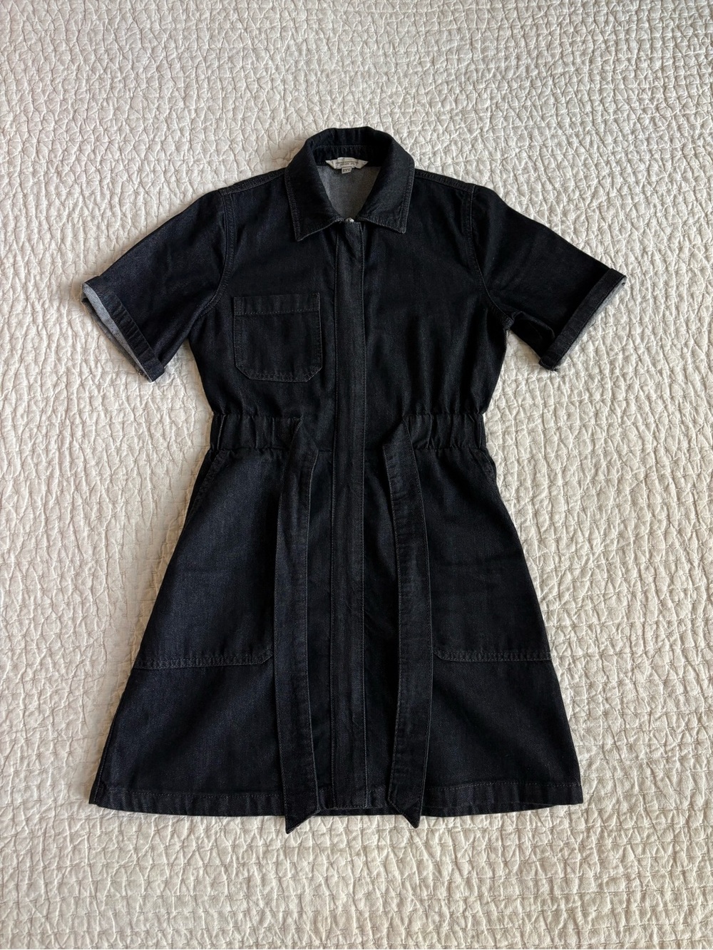 French Connection Black Short-Sleeve Shirt Dress with Waist Tie